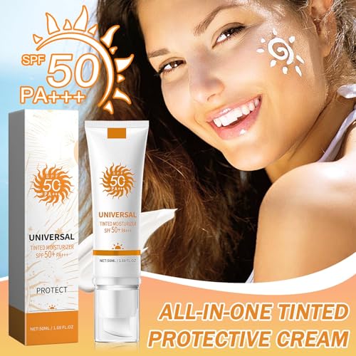 2Pcs Face Sunscreen Cream SPF 50+ PA+++,Moisturizing Sunscreen for Face,Long Lasting Refreshing Tinted Facial Moisturizer Sunblock for Women Men,Non-greasy Travel Size Facial Sun Screen Lotion B