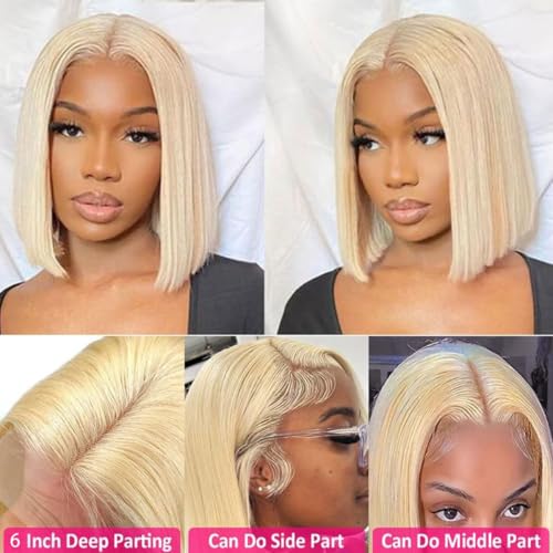 Blonde Bob Wig Human Hair 180% Density 613 Straight 10 Inch Short Bob Wigs 13x6 HD Transparent Lace Front Wig Human Hair Pre Plucked With Baby Hair Glueless 613 Blonde Lace Frontal Wigs For Women