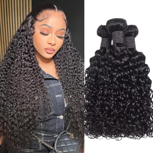 Bundles Human Hair Deep Wave 20 22 24 Inch 12A Deep Curly Bundles Human Hair Extensions 100% Unprocessed 3 Bundle Brazilian Virgin Human Hair Extensions Wet and Wavy Double Weft Bundles Natural