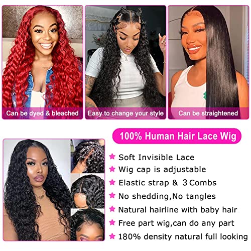13x6 HD Transparent Lace Front Wigs, 180% Density Water Wave, Unprocessed Brazilian Virgin Human Hair, Soft and Natural, Medium Cap Size