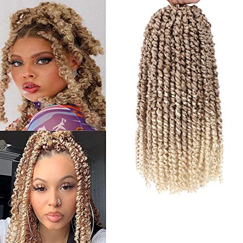 Short Passion Twist Hair 10 Inch 27/613 Ombre Blonde Pre-twisted Passion Twists Crochet Hair Pre-looped Curly Crochet Hair for Black Women (7Packs,27/613)