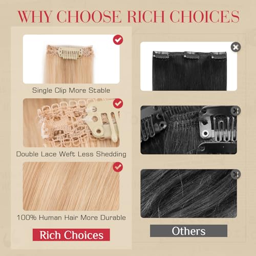 Rich Choices Real Human Hair Clip In Extensions-6 Pcs Single Clip Design-Invisible Clip in Extensions for Thin Short Hair-Hairpieces for Women-10 Inches #18P613 Ash Blonde Highlighted Bleach Blonde