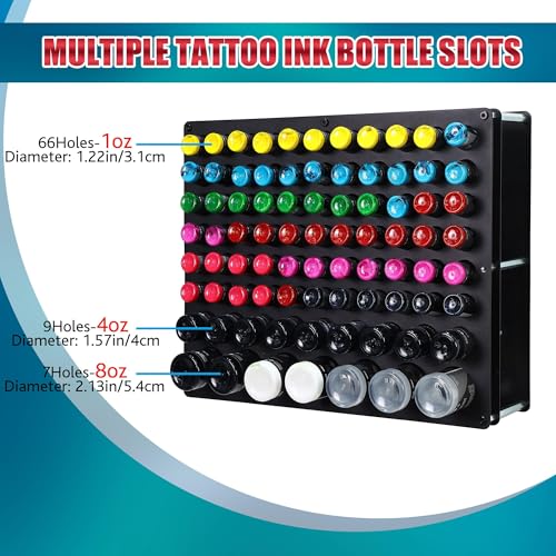 Poarmeey Rack Pigment Bottle Holder 82 Holes Paint Bottle Organizer for 1oz 4oz 8oz Tattoo Ink Holder and Display Support Equipment for Tattoo Artists