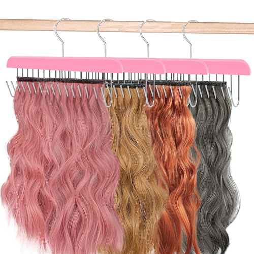 Hair Extension Holder and Hanger for Styling, Washing, and Organizing Clip Ins - Weft Holder (Pink)