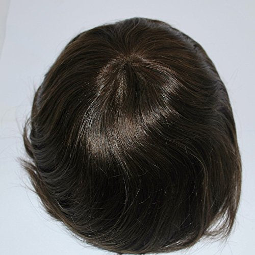 Dark Brown Mens Toupee Lace Front Hairpiece Invisible Hair System 100% Human Hair #3 Color