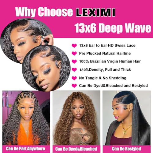 32 Inch Deep Wave Lace Front Wigs Human Hair 200 Density 13x6 HD Lace Frontal Wigs Human Hair Pre Plucked Deep Curly Lace Front Wigs For Women