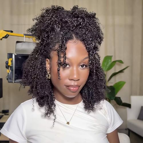 QVR Crochet Braiding Human Hair Bulk Pre Looped Afro Kinky V Bulk for Kinky Twist Ombre 24 inch 56 Gram Per Pack Natural Black Color