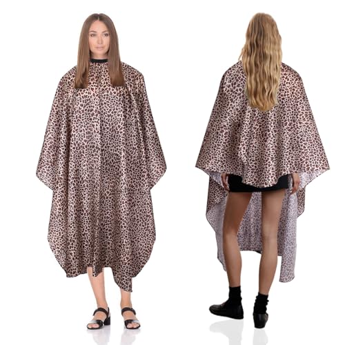 Waterproof Leopard Hair Cutting Cape - 64" x 56" Salon Cape with Adjustable Neckline for Professional Stylists and Home Use