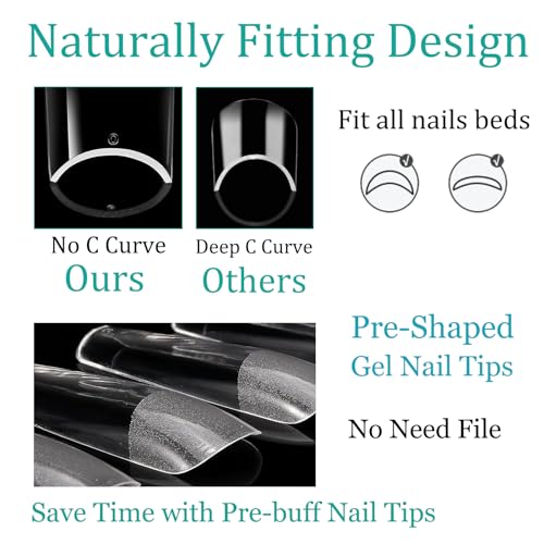 Soft Gel False Nail Tips 3 Styles Kit - Medium Almond, Square and Ballerina, 360PCS Pre-shaped Half Matte Full Cover Acrylic Nail Tips, Nail Extension DIY Manicure Salon Home, 12 Sizes,BlueZOO