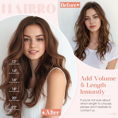 Hairro Wire Hair Extensions Human Hair, Fish Line Invisible Adjustable & Clips in Extensions Straight, 100% Real Hairpieces Seamless Blending for Women, 22 Inch 100g Medium Brown