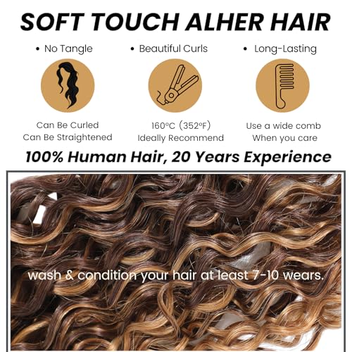 ALHER Water Wave Ombre 3 Bundles 18 20 22 Inch Honey Blonde Highlight Bundles Human Hair Wet and Wavy Brown P4/27 Piano Color 3 for Black Women Soft Thick 12A 100% Brazilian Virgin Remy Hair