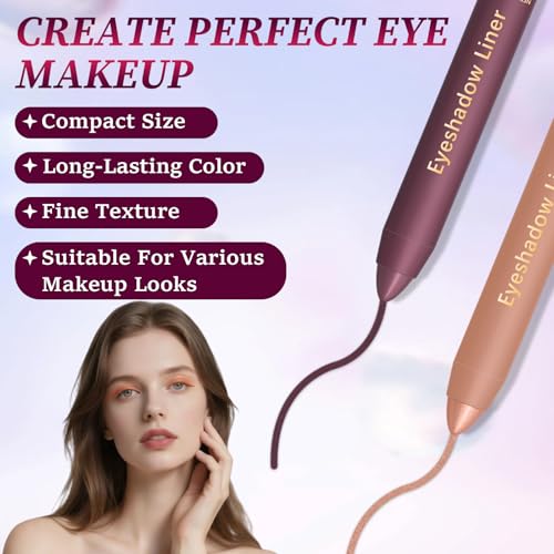 Shadow Liner 2in 1 Eyeliner Eyeshadow, Shadow Liner Duo Plum, Eyeliner + Eyeshadow, Waterproof, Smooth, Long-Lasting & Smudge-Proof Wear,Easy to Color£¨Champagne+Purple£©