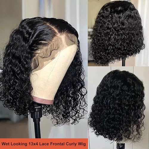 Short Curly Bob Wig Human Hair 13x4 Transparent Lace Frontal Curly Bob Wigs 14 inch 180% Density for Black Women with Preplucked Baby Hair