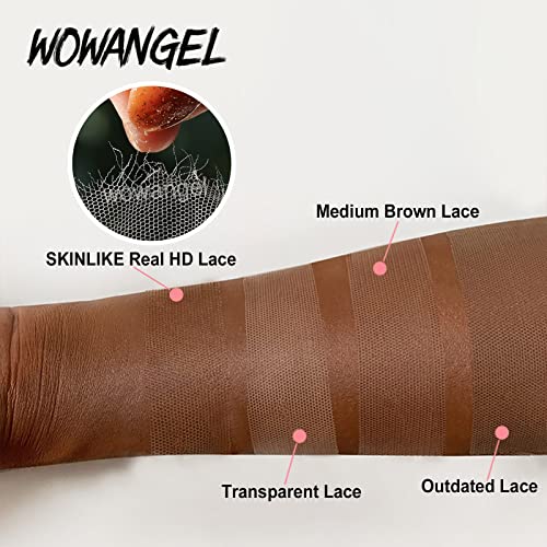WOWANGEL 180% Density 5x5 Short Bob True Glueless SKINLIKE Real HD Lace Closure Wig, Seamless Wear and Go Wigs Pre Plucked Invisible Knots Natural Hairline No Glue Wigs 14 Inch