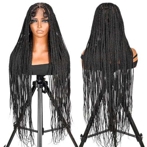 SUPERNOVA Special Top Design Full Lace Box Braided Wig Handmade Knotless Braided Wigs For Black Women Synthetic Hair Boho Braids Wig Lightweight & Natural Look Baby Hair Around 36 Inch