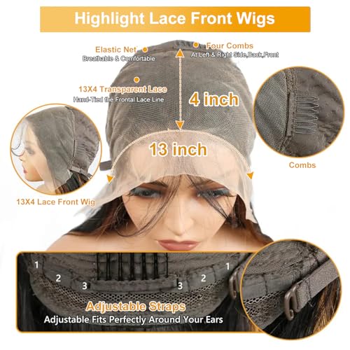 Ombre Body Wave Lace Front Wig Human Hair13x4 FB30 Highlight Lace Front Wig Human Hair 200% Density Balayage wig Human Hair Pre Plucked hd Transparent Lace Blonde Wig 24 INCH
