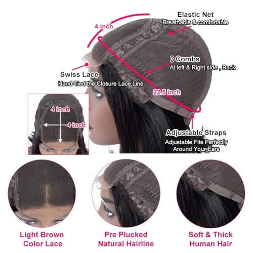 Josblue 4x4 Deep Curly Lace Front Wigs Human Hair for Black Women 4x4 Transparent Lace Closure Wet and Wavy 180% Density Pre Plucked with Baby Hair