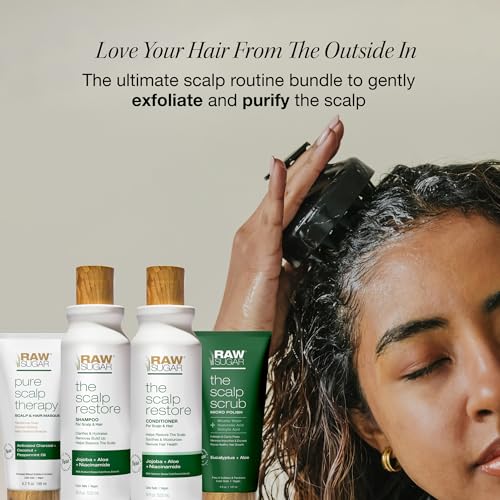 Raw Sugar Dry Scalp Treatment & Hair Care Bundle (5 Products) Intensive Ritual At Home Spa Kit, Shampoo, Conditioner, Scalp Scrub, Hair Mask & Massager, Formulated without Sulfates & Parabens