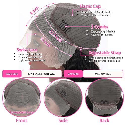 Deep Wave Lace Front Wigs Human Hair Curly Wig,13x4 HD Lace Front Wigs Human Hair Pre Plucked,150% Density 10A Human Hair Lace Front Wigs Water Curly Wig For Black Women With Babyhair(30 inch)