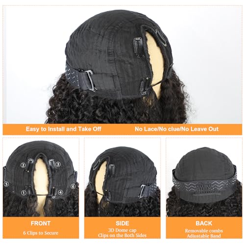 Domiso V Part Wigs Brazilian Kinky Curly Human Hair Wigs for Black Women 180% Density Glueless V Shape Wigs No Leave Out No Sew in Upgrade U Part Wigs Full Head Clip in Natural Black Color 22 Inch