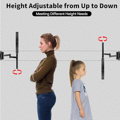 8" Wall Mounted Makeup Mirror with Handle, 3 Color Lights Dimmable and 1X/10X Magnification, Rechargeable Bathroom Wall Mount Magnifying Mirror with Extension Arm Height Adjustable Black