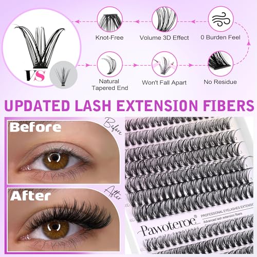 Pawotence Lash Extension Kit DIY 280pcs Lash Clusters Eyelash Extension Kit, 9-16mm 30D 40D Individual Lashes Kit with Lash Bond and Seal, Lash Tweezers for Self Use (30D&40D, 0.07D, 9-16mm, Kit)
