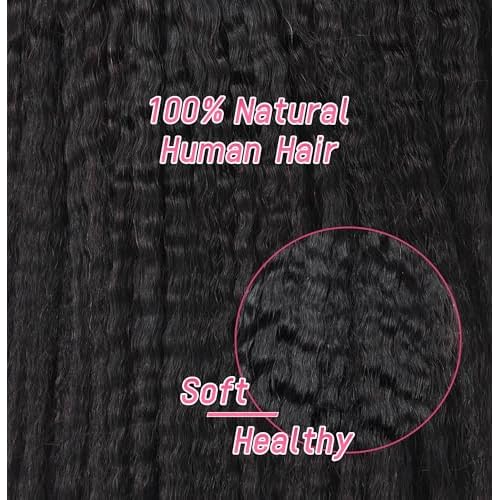 Essent Seamless Kinky Straight Clip in Hair Extensions Real Human Hair 22 Inch 7Pcs 130g Kinky Clip Ins Full Head Brazilian Remy Hair Extensions for Women Natural Black Double Weft Clip In