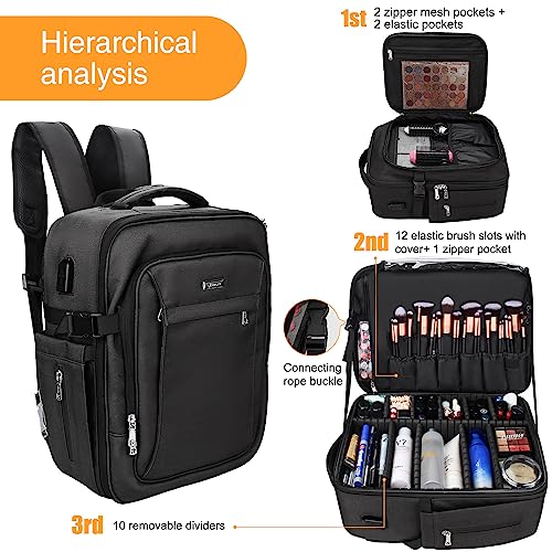 Relavel Makeup Backpack - Extra Large Train Case with 4 Pack Clear Bags, Professional Makeup Artist Kit Set Bag