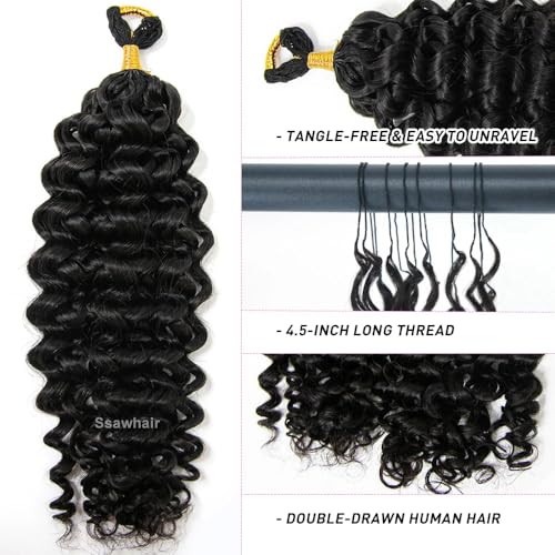 Spanish Curly Feather Crochet Boho Hair For Braiding Pre-Separated Water Wave Human Hair Long Cord Pre-Looped Reusable Feather Crochet Hair Extensions 14Inch 100g 120Strands