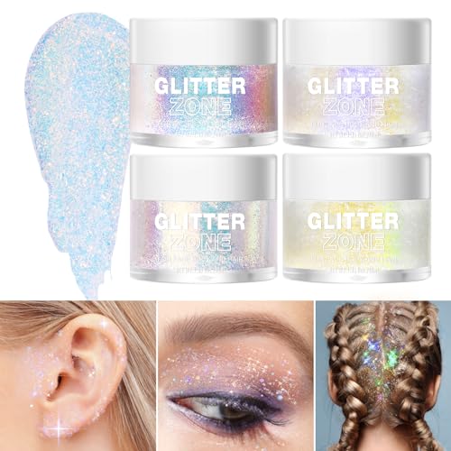 LANGMANNI Holographic Body Glitter Gel for Body, Face, Hair and Lip.Color Changing Glitter Gel Under Light. Vegan & Cruelty Free-1.35 oz (2# Sparkling Pink)