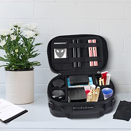 Large Smell Proof Cosmetic Organization Bag with 8 Small Items, Portable Cosmatic Makeup Smell Proof Storage Case with Combination Lock For Home and Travel, Gifts for Men Black