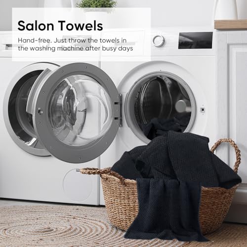 HOMEXCEL Soft Salon Towels 24 Pack, (16 x 27 Inches) Microfiber Highly Absorbent Barber Towel, Black Fast Dry Hand Towels for Salons, Gym, Spa, Pool, Massage Parlors and Personal Use