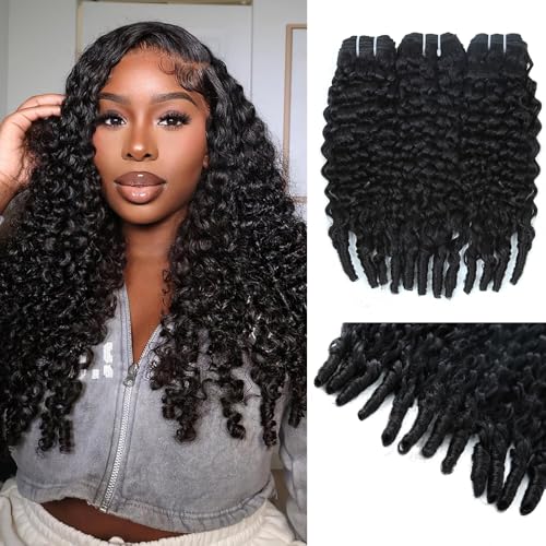 Curly Bundles Human Hair 18 20 22 Inches 3 Bundles Brumese Curly Human Hair Bundles 3C4A Virgin Raw Water Wave Bundles with Spiral End Quick for Women Natural Black