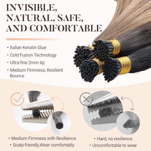 MAXITA I Tip Hair Extensions Human Hair,Natural Black 100g/50s 22 Inch, Comfortable Wear, 100% Remy Human Hair, Real Human Itip Keratin Hair Extensions