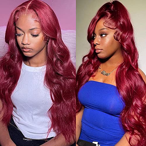 99j Burgundy Body Wave Lace Front Wig 13x4 HD Transparent Lace Frontal Wigs Glueless Human Hair Wigs Pre Plucked Pre Cut Frontal Human Hair with Baby Hair