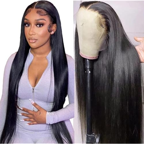 NVL Hair Straight Human Hair Wig, 13x4 Lace Front Wig for Women, Pre-Plucked with Baby Hair, Glueless, 200% Density, Natural Color, 30 Inch