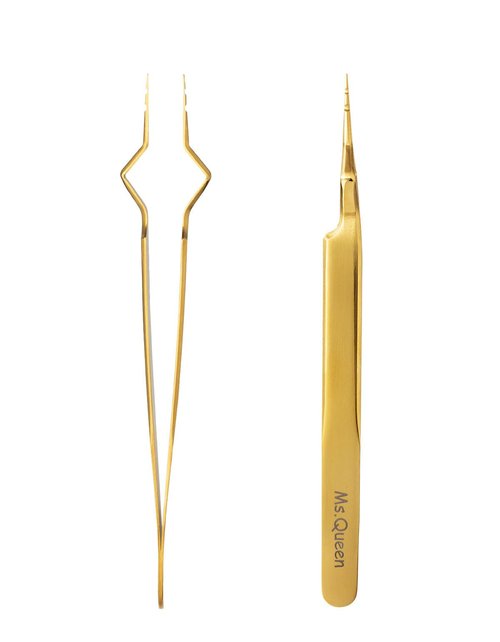 Ms.Queen Isolation Tweezers for Eyelash Extensions,V-Groove Design Precision Tips Isolation Eye Lash Tweezers,Easy to Use Application Tools for Lash Artist,Gold