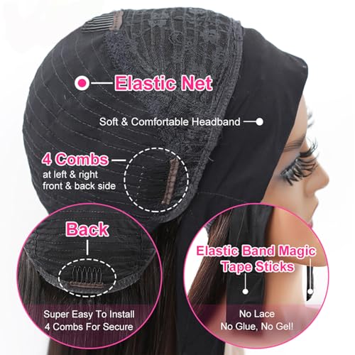 Headband Wig Human Hair Straight 18 inch None Lace Front Human Hair Wigs Machine Made Glueless Straight Headband Half Wigs for Black Women Natural Color