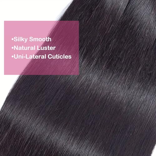 Straight Hair Bundles - 20 22 24 Inch | 100% Unprocessed Brazilian Virgin Human Hair | 3-Pack Quick Weave Bundles with Glossy Finish for Women