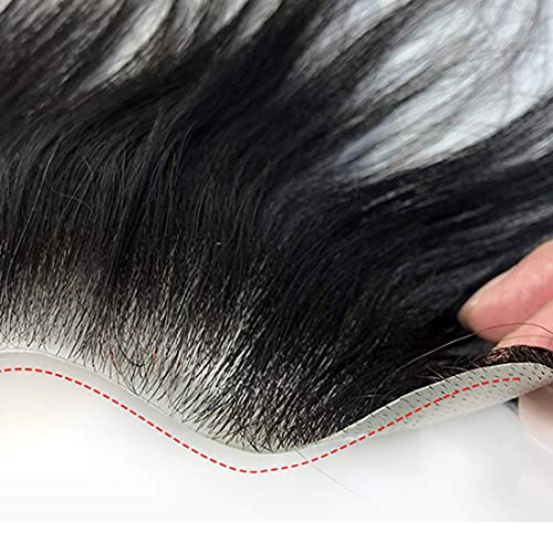 Frontal Hairpiece for Men, Hair Extension Hairline Loss Straight Tape in Human Hair Toppers Replacement Toupee (Natural Black, 2.8"x6", 6")