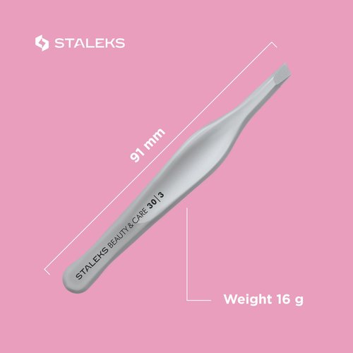 STALEKS BEAUTY & CARE 30 Type 3 Eyebrow Tweezers – Wide Beveled Stainless Steel with Ergonomic Handles for Thick Brows & Home Use