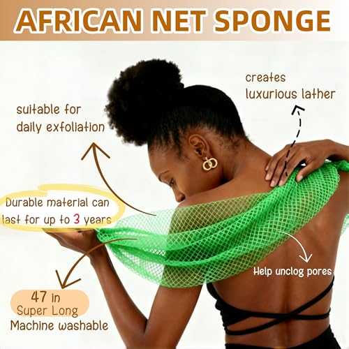 2 Pack Authentic African Net Sponge with Handles, AivaToba Mesh Body Scrubber, Exfoliating Wash Cloths for Body Scrubber, Back Scrub Exfoliating Sponge for Shower Bath, Portable Bath Sponge