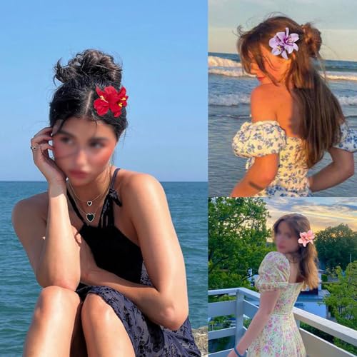 Generic 6 Colors Artificial Flower Hair Clips, Bohemian Flower Hairpin Hawaiian Hairpin for Seaside Holiday, 3.5 Inch Bridal Hair Bobby Pins Headwear for Women Girls(Twin Flowers)