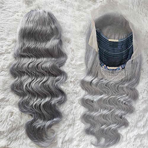 Virgin Brazilian Body Wave Human Hair Front Lace Wigs For Black Women 180% Density Grey Remy Real Hair Pre Plucked Lace Wigs Productions 13X4 Deep Space Lace 18 Inch