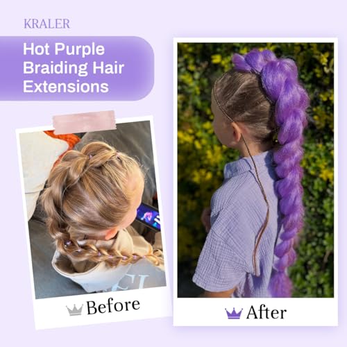 Kraler 4 packs 24 inch Synthetic Braiding Hair Extensions, Purple Pre-Stretched Braiding Hair for Girls for Box Braids, Halloween Cosplay Party