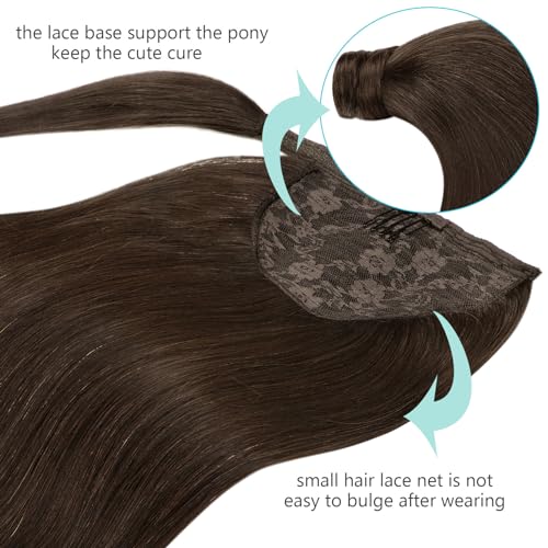 Remy Ponytail Extension Human Hair Straight 18 Inch Pony tails Hair Extensions Silky Long Straight 100% Natural Hair Ponytails for Women Virgin New Light Brown 80g