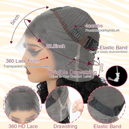 Beautier 360 Lace Front Wigs Human Hair Deep Wave Wig With Drawstring Full Lace Wigs For Black Women 360 HD Lace Front Wigs Human Hair Pre Plucked Bleached Knots£¨22 Inch£©