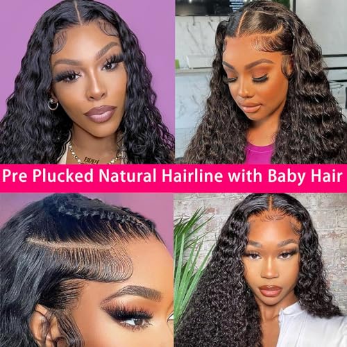 LICHANG 30 Inch Deep Wave Lace Front Wigs Human Hair 4x4 Transparent Lace Closure Wet and Wavy Wigs for Black Women Pre Plucked Human Hair Wig with 180% Density Nature Color