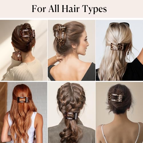 4 PCS Flat Hair Clips for Women - Stylish French Lay Down Flat Claw Clips for Thick Thin Hair, Comfortable Curved Large Flat Clips, Leopard Print Non-Slip Strong Hold Hair Accessories, Tortoise