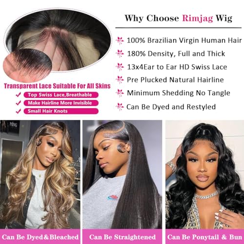 Body Wave Lace Front Wigs Human Hair Pre Plucked 180% Density Glueless Human Hair Wigs for Black Women 13x4 HD Lace Frontal Wigs With Baby Hair Natural Hairline Body Wave Wig (28 Inch)